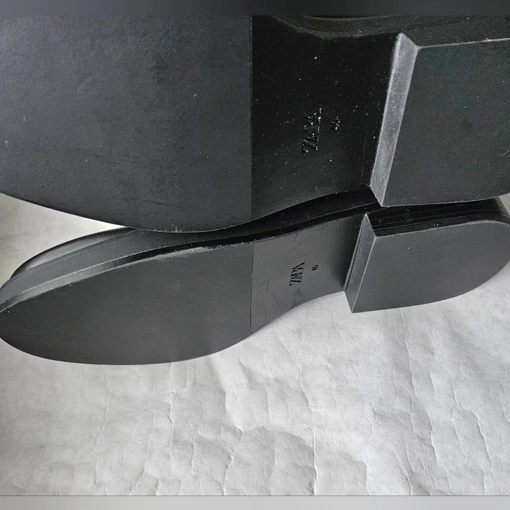 Zara black riding boots buckle strap full width NWT